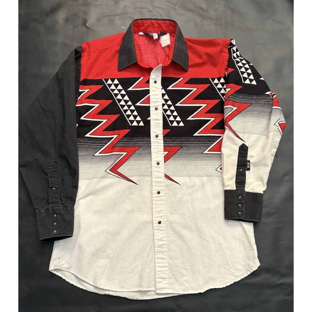 Vintage Brooks & Dunn Western Shirt Red Black White Long Sleeve Rockabilly Pearl